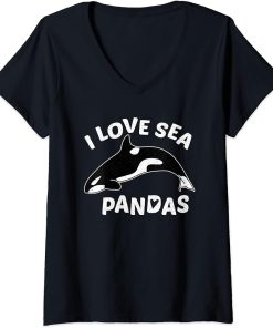 Womens I Love Sea Pandas: Funny Orca Whale Animal Lover V-Neck T-Shirt