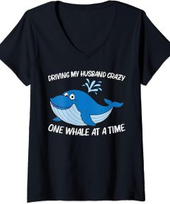 Womens Funny Whale Art For Women Mom Orca Narwhal Blue Whales V-Neck T-Shirt