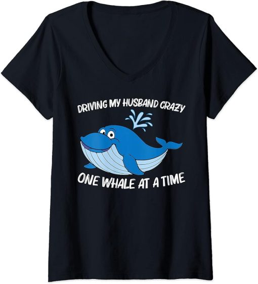 Womens Funny Whale Art For Women Mom Orca Narwhal Blue Whales V-Neck T-Shirt