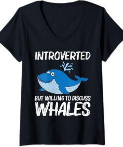 Womens Funny Whale Art For Men Women Orca Narwhal Blue Whales V-Neck T-Shirt