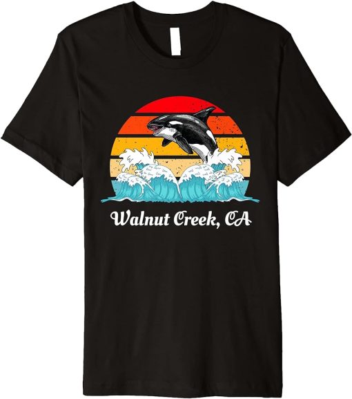 Vintage Walnut-Creek CA Distressed Orca Killer Whale Art Premium T-Shirt