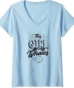 Womens Girl Likes Whales Nature Orca Wildlife V-Neck T-Shirt