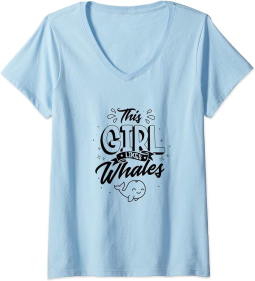 Womens Girl Likes Whales Nature Orca Wildlife V-Neck T-Shirt