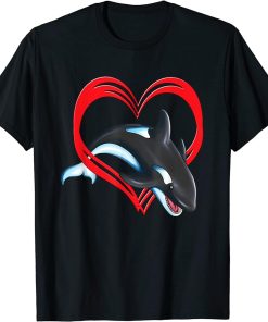 Orca whale jumps through heart hearts orca lover whale orca T-Shirt